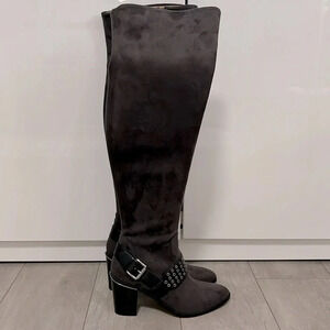 NWOT Over The Knee Boots Grommets Buckle Stretch, Size 9